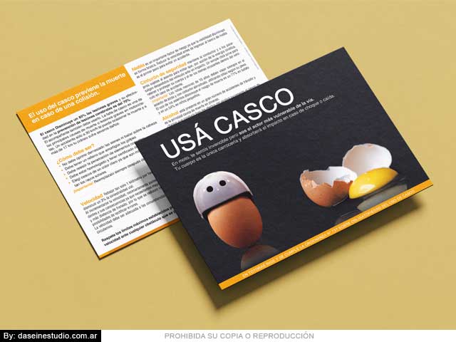 Flyer Usá Casco - Diseño de campana concientización uso del casco.