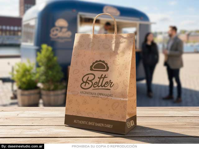 Bolsa para entrega de pedidos: Better Empanadas Diseño de bolsas para entrega de pedidos alimentos: fastfood Empanadas Argentinas en Oslo Noruega