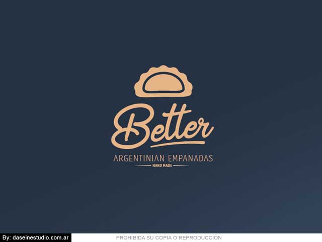 Logotipo Better Empanadas Argentinas en Oslo, Noruega (primario) Diseño de Logotipo Fastfood de empanadas - Versión primaria con fondo azúl oscuro